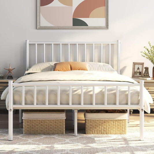 Yaheetech 14 Inch Full Size Bed Frame Metal Platform Bed with Spindle Headboard Footboard/Mattress Foundation/No Box Spring Needed/Underbed Storage Space/Steel Slat Support/Easy Set up, White