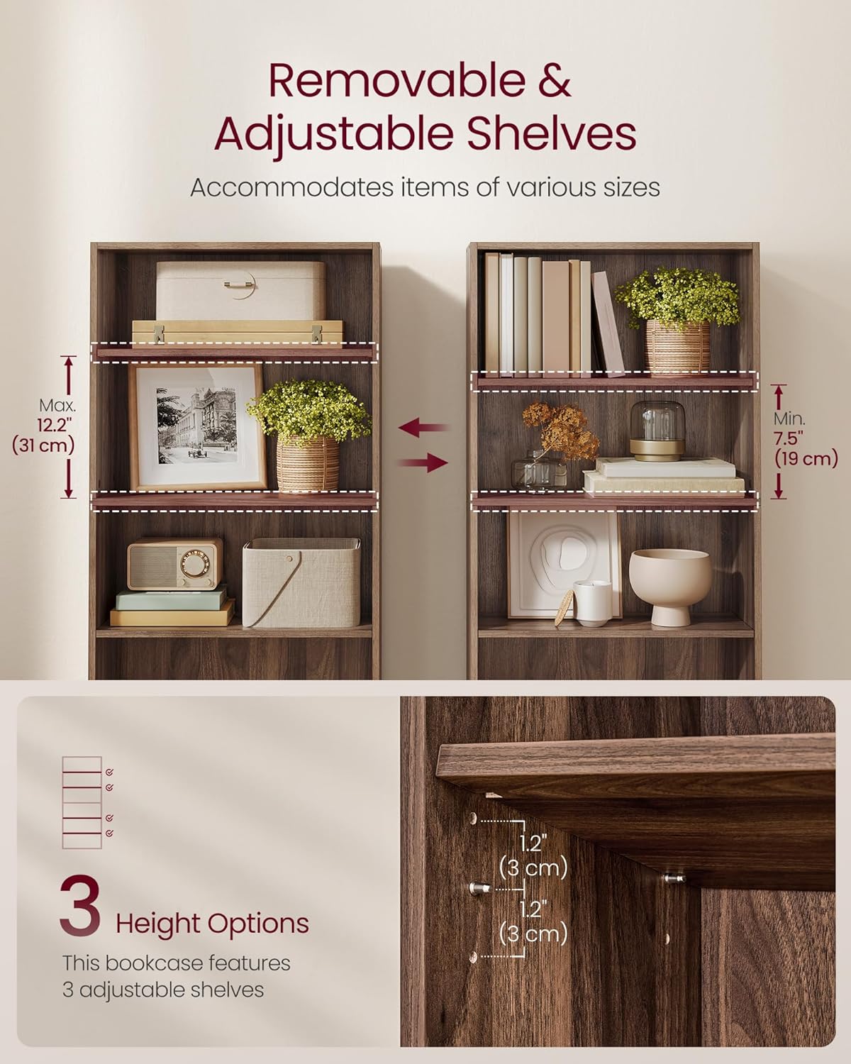 VASAGLE Custos Collection - Bookshelf, 5-Tier Bookcase, Book Shelf, Open Storage Shelf, 9.4 x 23.6 x 52.8 Inches, for Living Room, Home Office, Dinning Room, Natural Walnut ULBC165K01