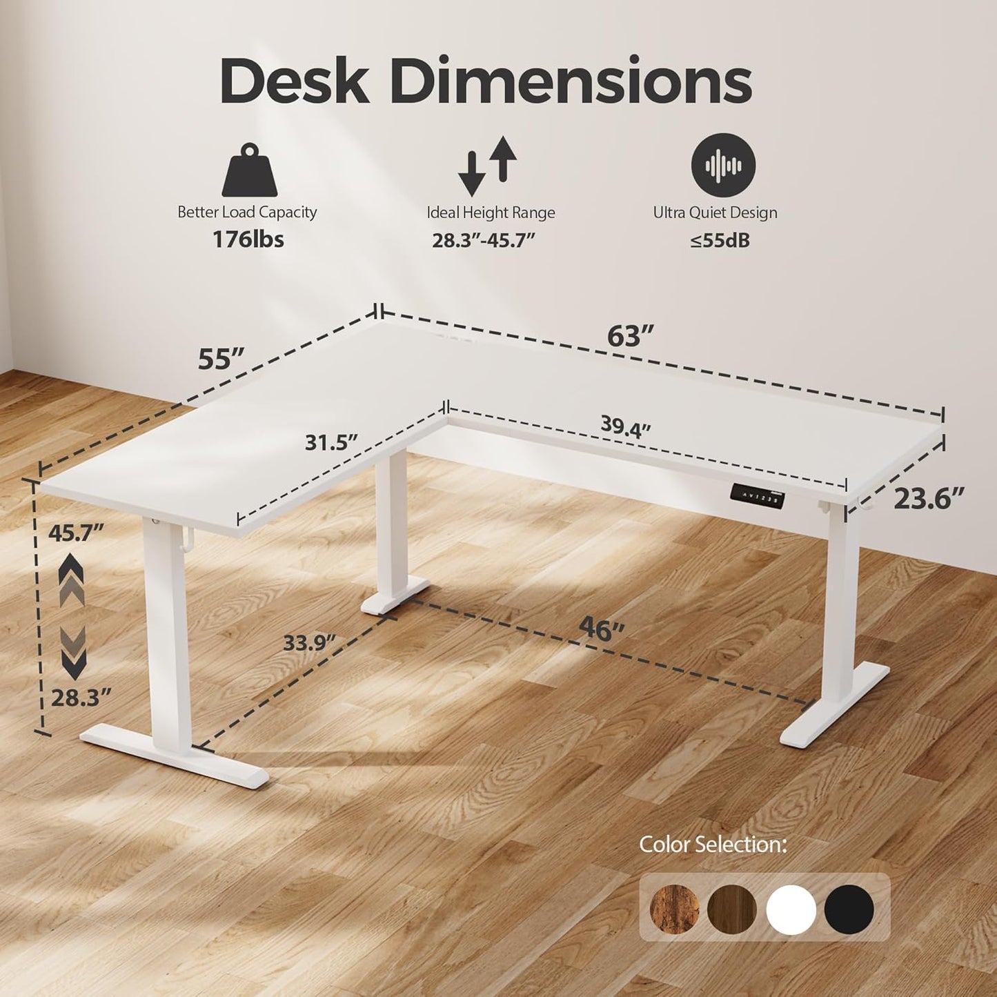 Agilestic 63 x 55 Inch L Shaped Standing Desk Adjustable Height, Corner Standing Desk, Sit Stand Up Computer Table, Splice Board, White