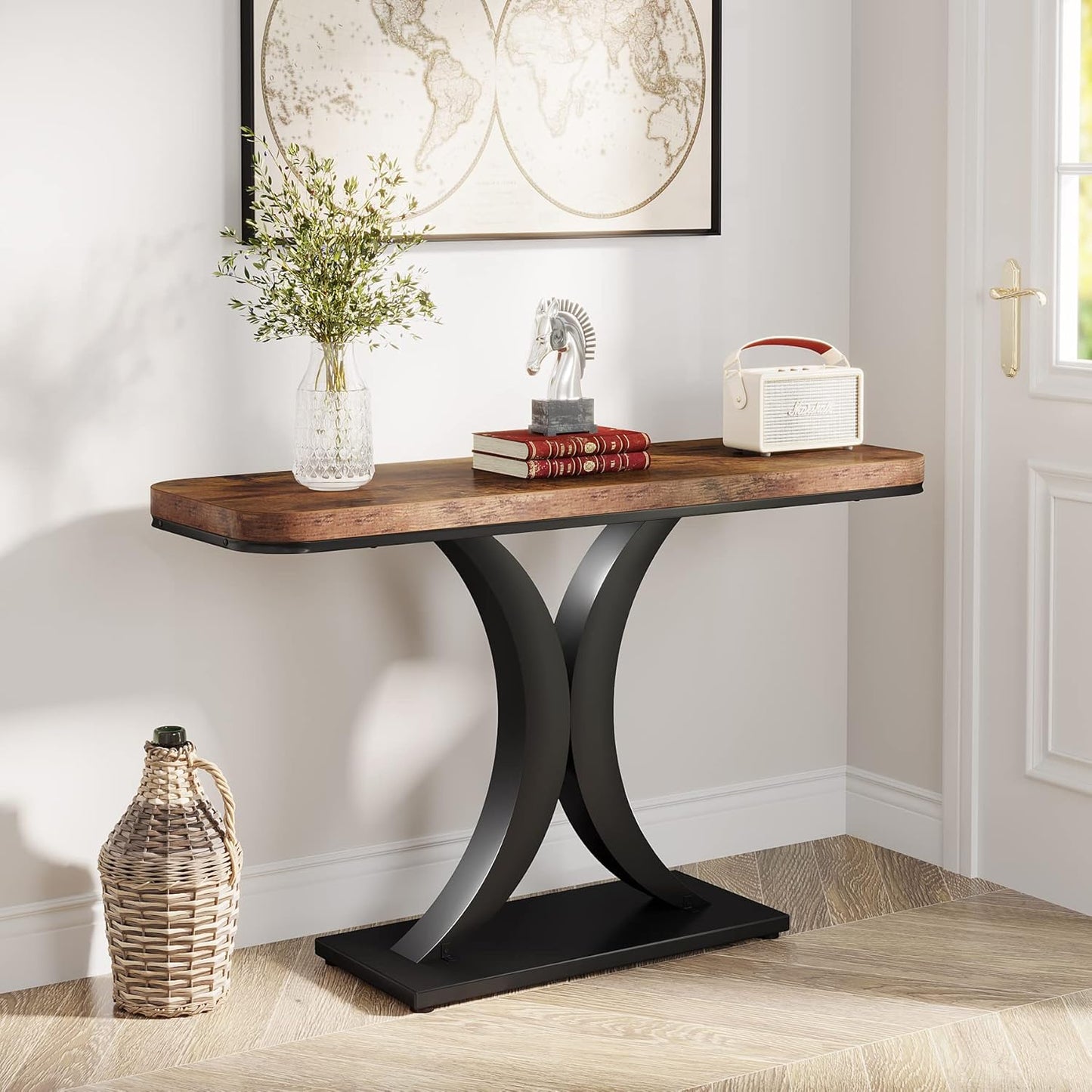 LITTLE TREE Industrial Entryway Console Table, Compact Foyer Hallway Accent Table for Small Space