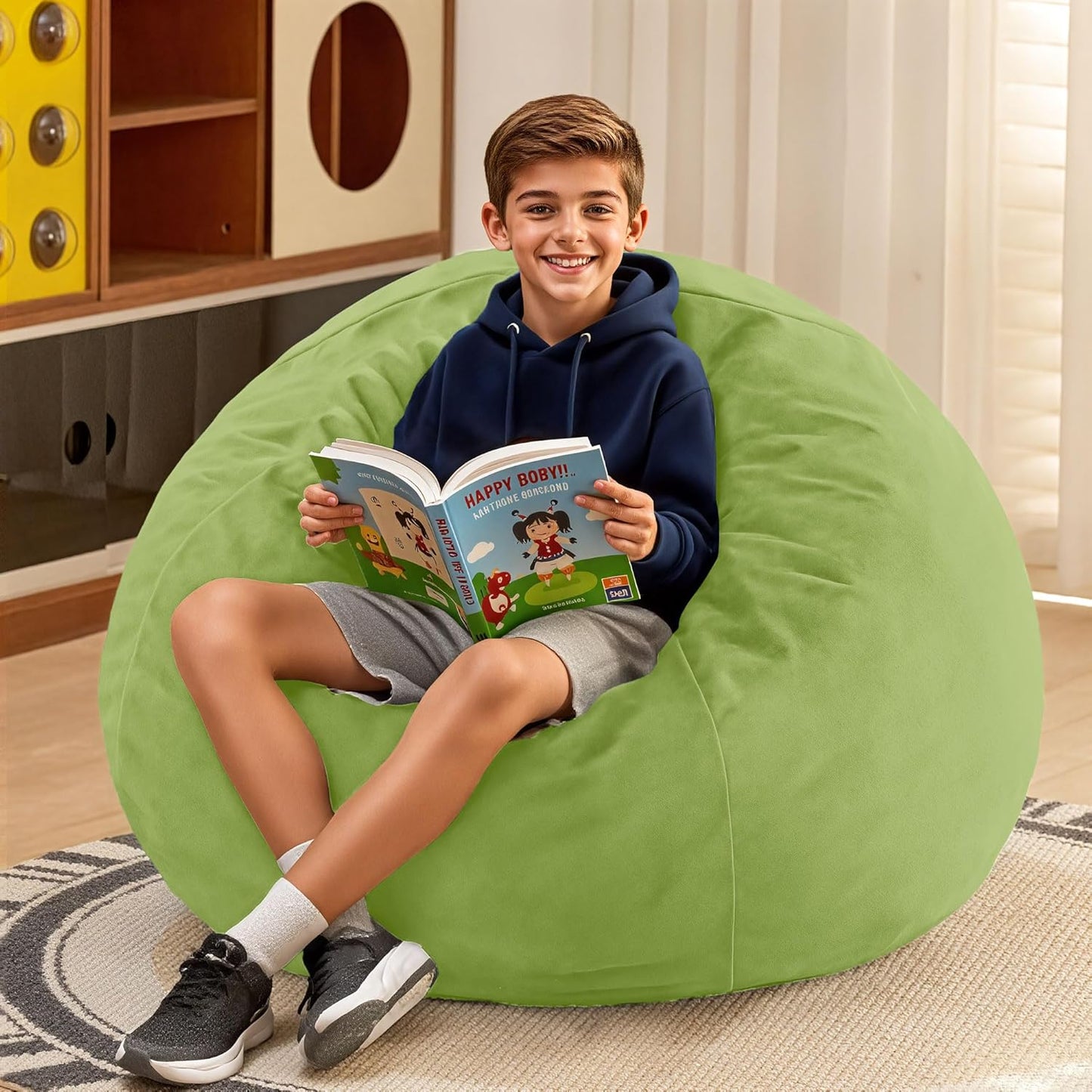 HABUTWAY 2FT Bean Bag Chair, 2' Beanbags Small Bean Bag Chairs with Filling, Teardrop Bean Bag Chair Luxurious Velvet Ultra Soft Fur with Removable Cover (Lime)