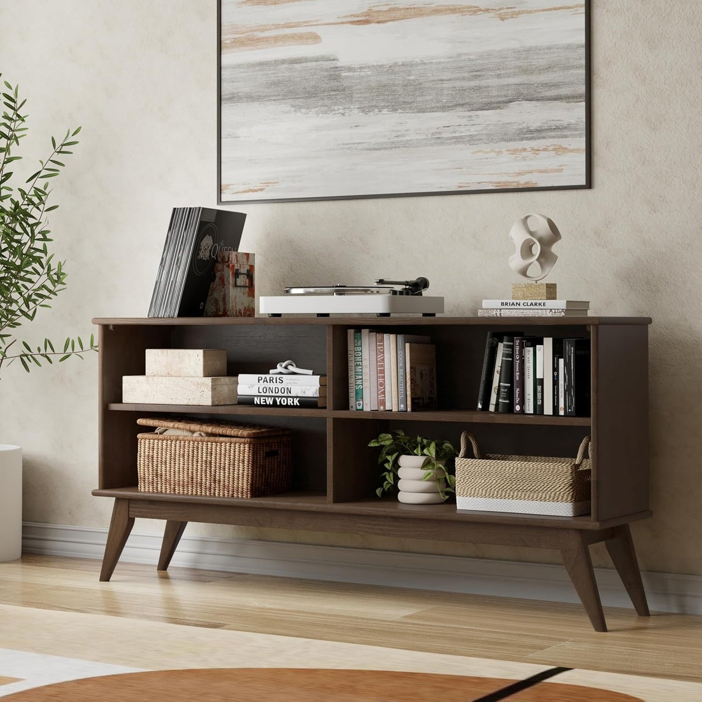 SIMPLIHOME Draper Bookcase - 30 inch Tall Solid Hardwood Low Bookshelf in Walnut Brown, Mid-Century Modern Storage for Living Room, Study Room or Office with Tapered Legs and Wide Open Shelves