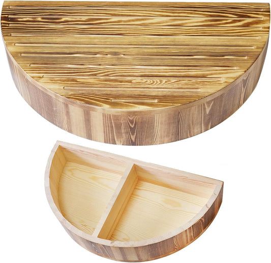 Solid Wooden One Step Stool, 5.2" High Semicircular Wood Bed Step for Elderly Adults Kids Safety to Get in & Out of High Bed, Kitchen, Bathroom(26.4" L, 550LBs Capacity)