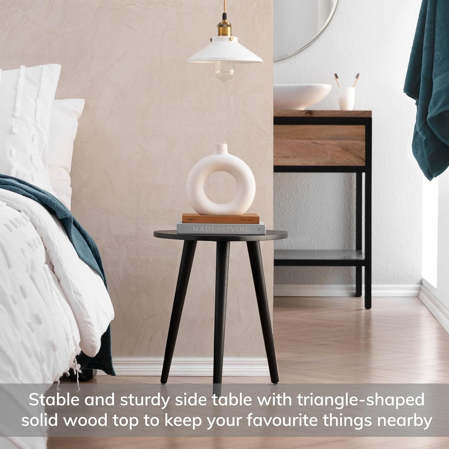 MH London Tri Pin Side Table I Handmade Natural Mango Wood, Naturally Moisture Resistant, Maintenance Free I 16" x 16" x 18" I Tora, Black