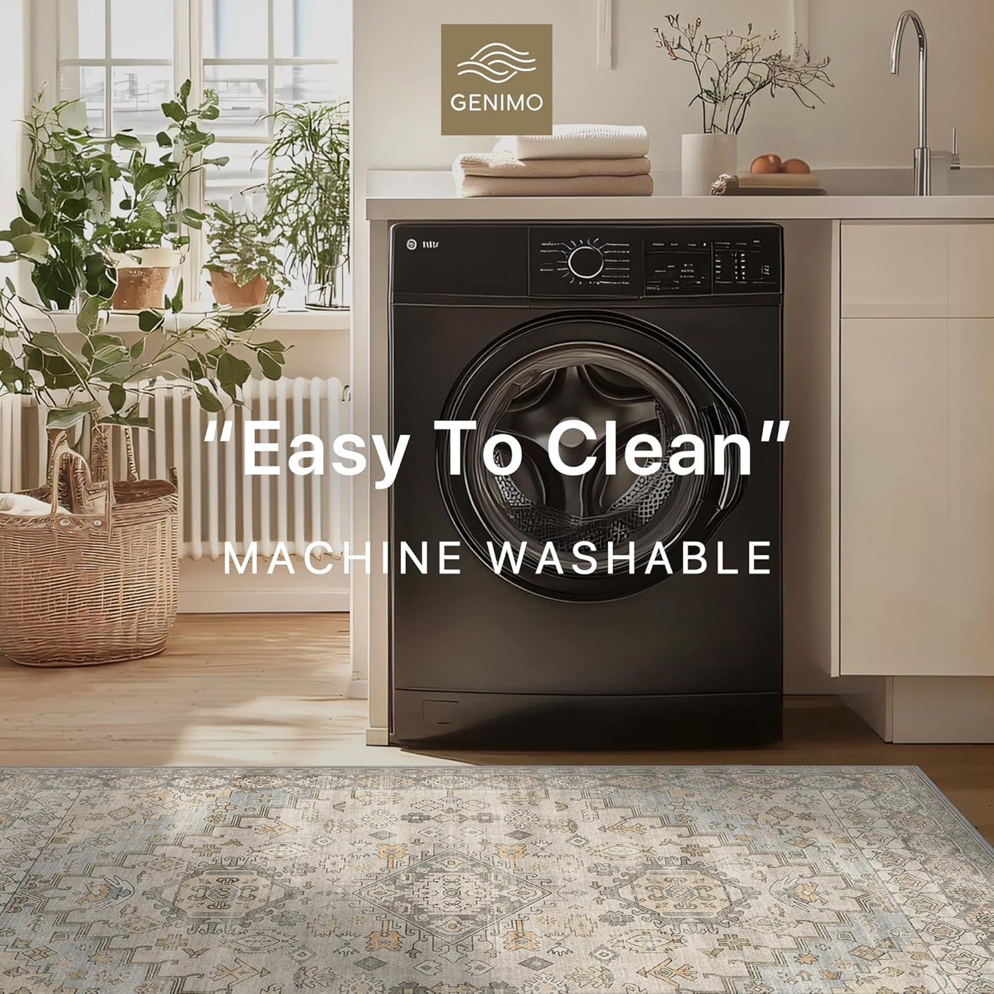 GENIMO Runner Rug 2x10 Machine Washable Non Slip Vintage Hallway Runner Rug, Low Pile Lightweight Rugs for Indoor Entryway, Hallway, Kitchen and Corridor, Antique Taupe