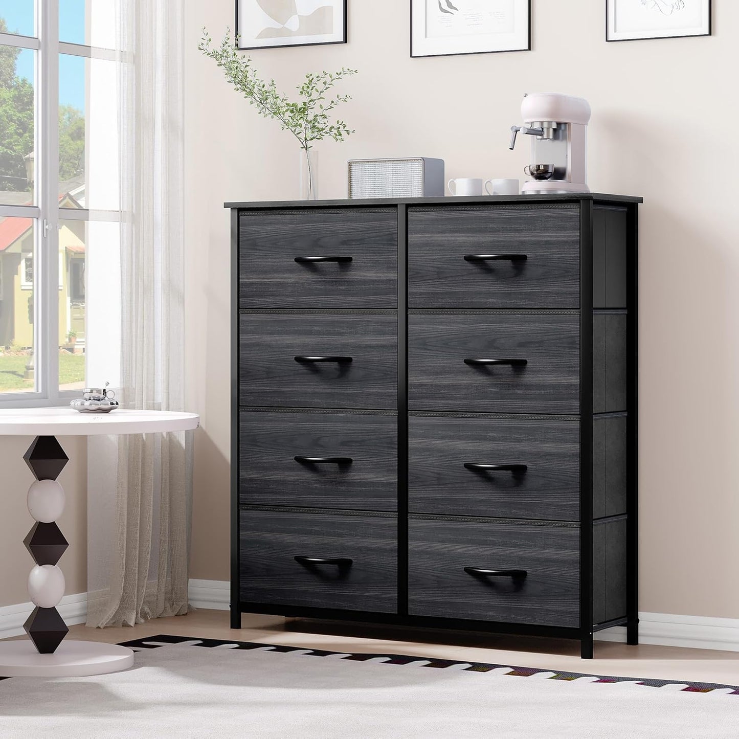 DWVO Dresser with 8 Drawers - Fabric Storage Tower, Organizer Unit for Bedroom, Hallway, Closets - Sturdy Steel Frame, Wooden Top & Easy Pull Fabric Bins