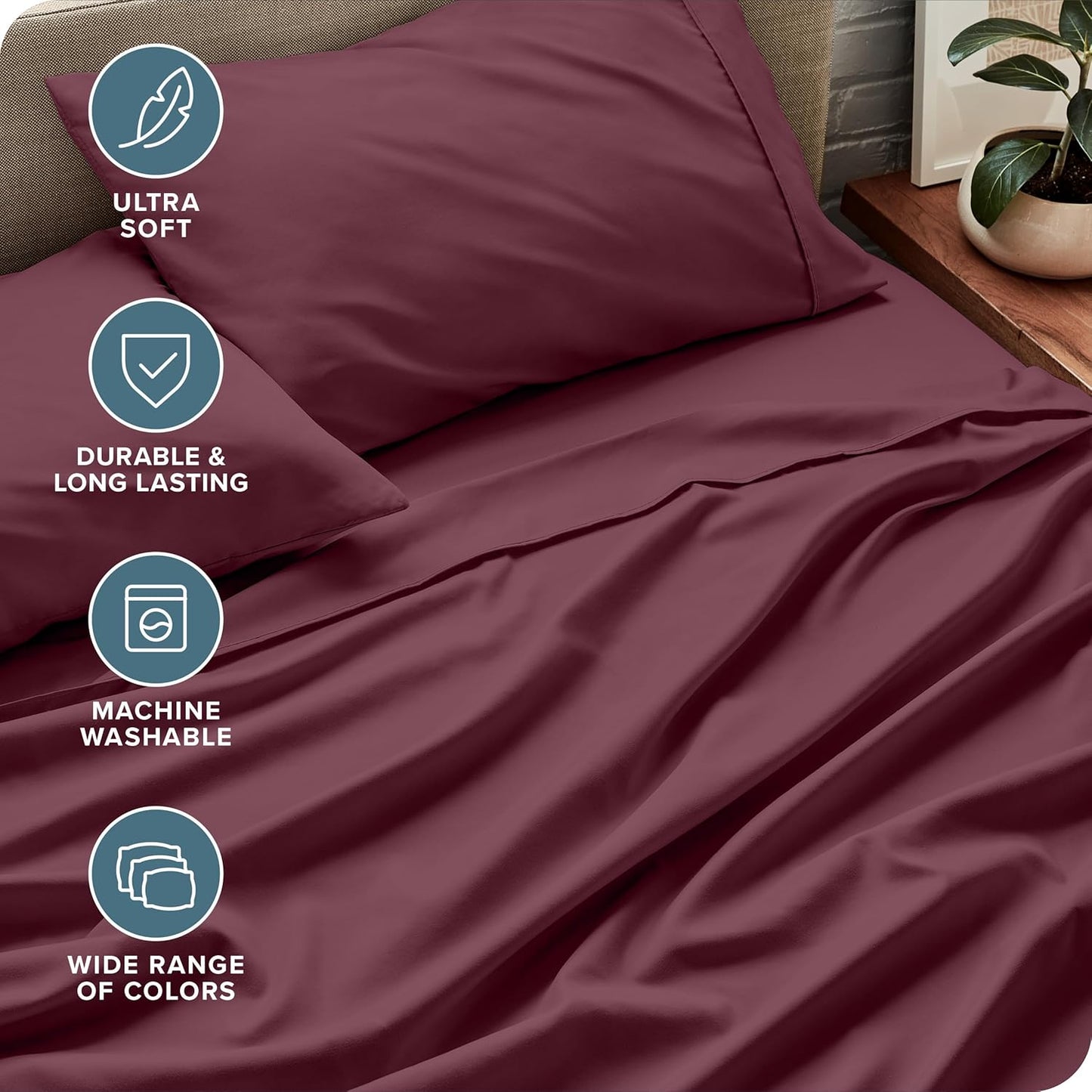 Bare Home Twin XL Sheet Set - College Dorm Size - Luxury 1800 Ultra-Soft Microfiber Twin Extra Long Bed Sheets - Deep Pockets - Easy Fit - Extra Soft - 3 Piece Set - Bed Sheets (Twin XL, Burgundy)