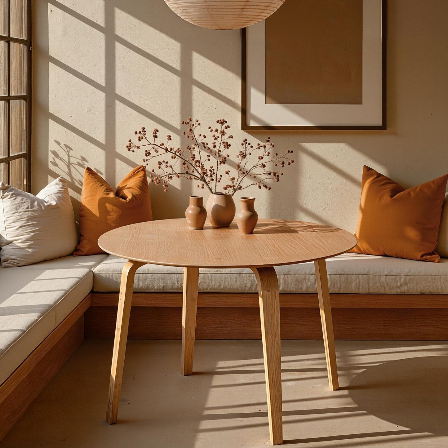 Acanva 47" Small Round Dining Table for 4 Person, MDF Top and Sturdy Wood Base Structure, Modern Design for Kitchen, Compact Space & Apartment, Light Oak