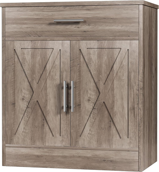 Shintenchi Farmhouse Storage Cabinets with Doors and Shelves,Kitchen Barn Door Storage Cabinet with Drawers,Coffee Bar Cabinet Buffest Sideboard for Dining Room,Living Room,Bathroom,Entryway,Ash Grey