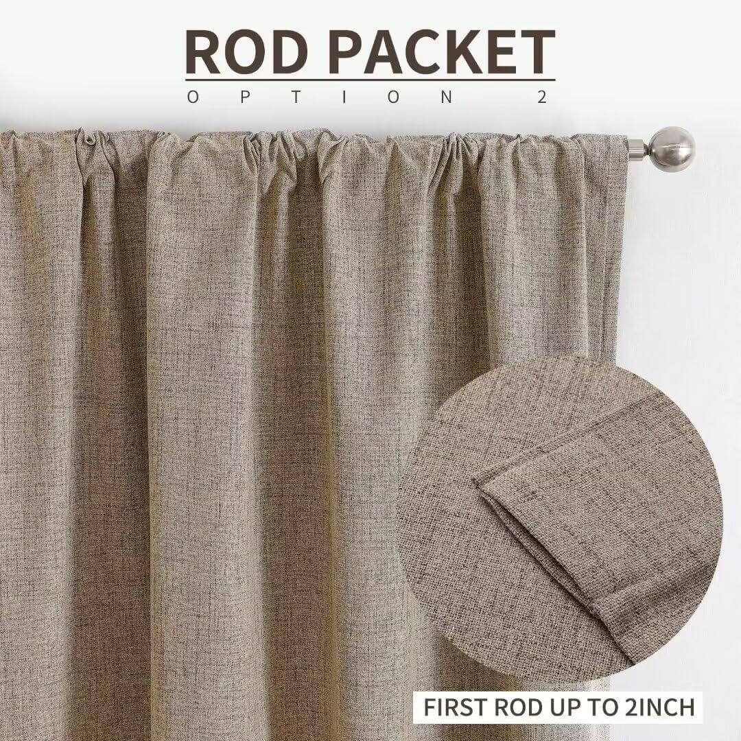 Joydeco Natural Linen Curtains 84 inch Length 2 Panels Set Burg 100% Blackout Patio Door Curtain Room Darkening Sliding Door Curtains Thermal Insulated Back tab Rod Pocket(105x84 inch, Linen)