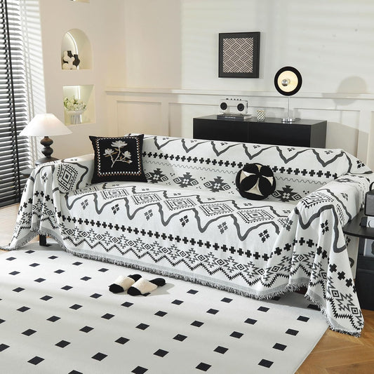 LUFEIJIASHI Boho Couch Covers for Sofa Non Slip Sofa Covers Washable Couch Covers for 3 Cushion Couch Sofa Pet Friendly Sectional Couch Cover Blanket Furniture Protector for Dogs (Black, 71"x150")
