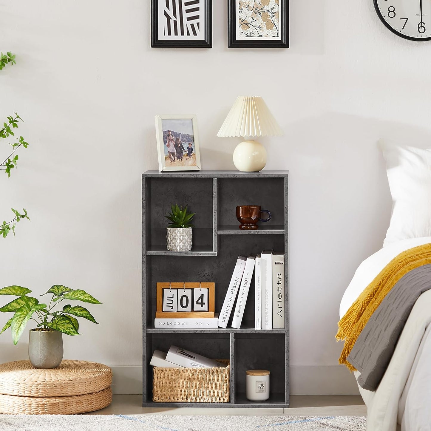 VECELO Contemporary Bookshelf, 5 Cube Shelf, Fits Tallest Hardcovers, Horizontal Available, Storage Organzier for Home Office,Modern Gray