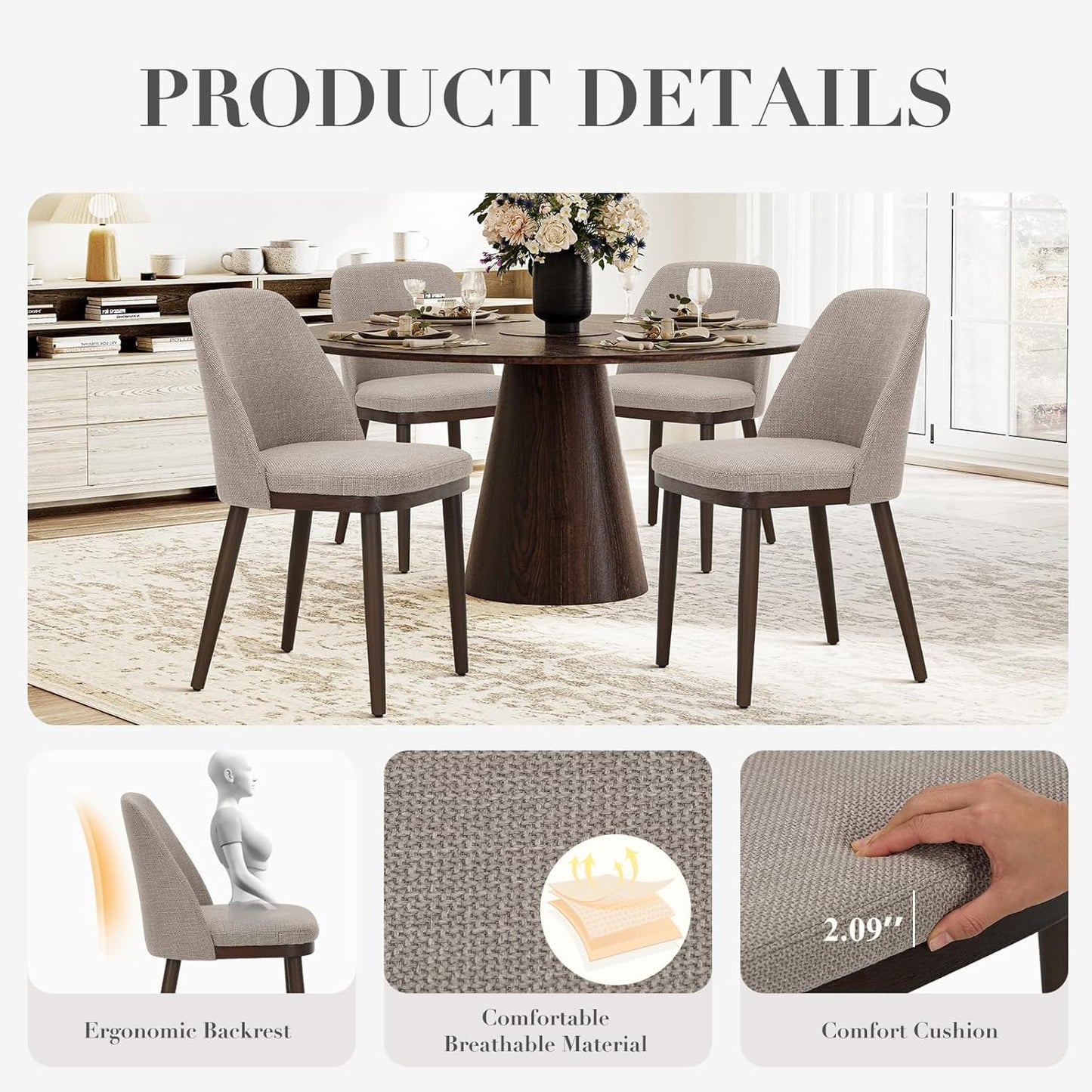 COLAMY Upholstered Dining Chairs Set of 2, Modern Kitchen Chairs with Back, Fabric Side Dining Room Chairs with Wood Legs for Kitchen Dining Room Restaurant, Camel