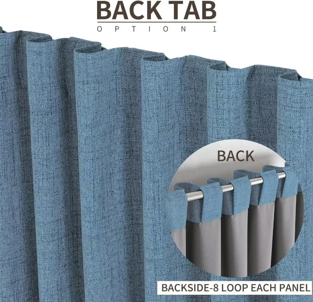 Joydeco Natural Linen Curtains 90 inch Length 2 Panels Set Burg 100% Blackout Patio Door Curtain Room Darkening Sliding Door Curtains Thermal Insulated Back tab Rod Pocket(105x90 inch, Sky Blue)