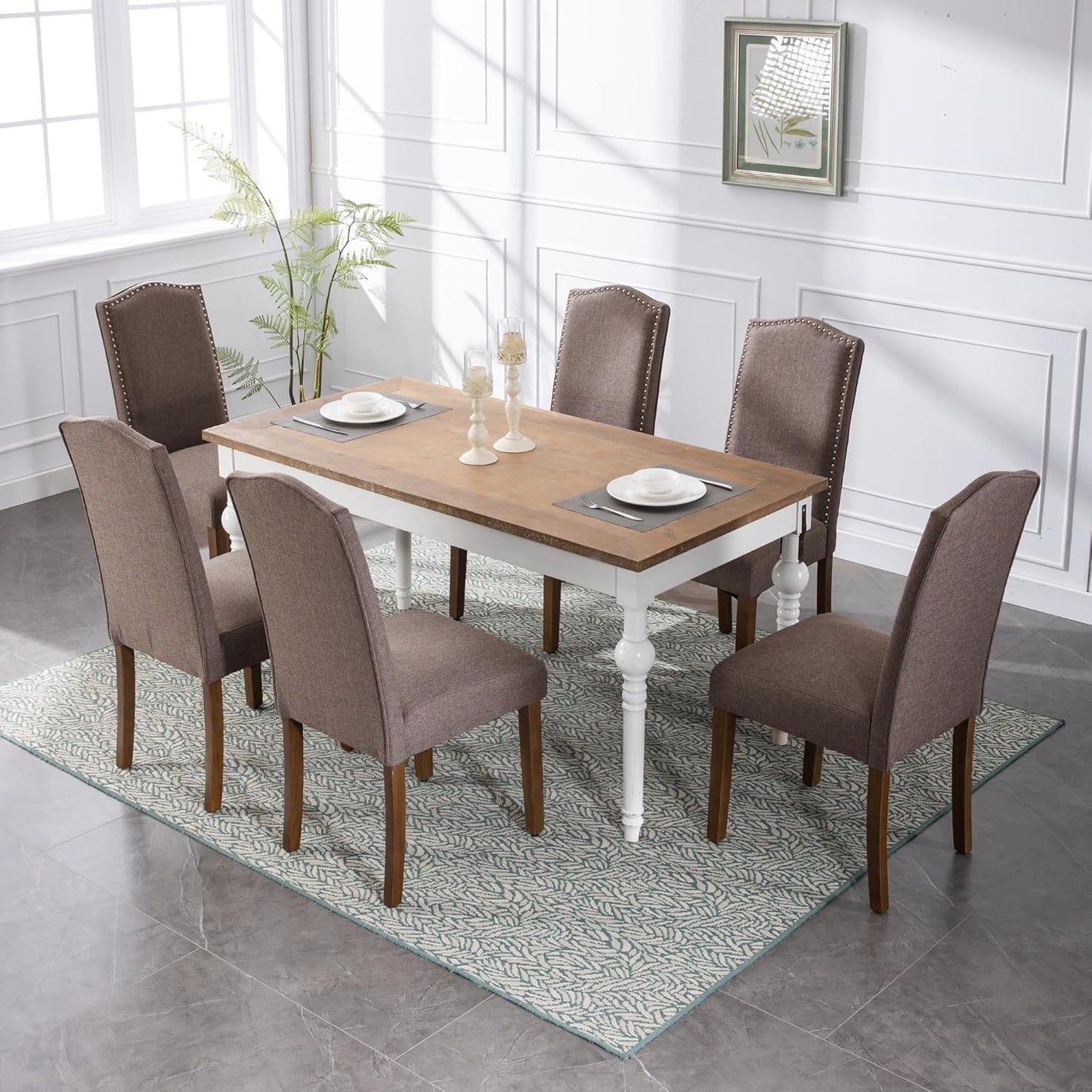 Stylish Upholstered Parsons Dining Chair Kitchen with Silver Nailhead Trim and Sturdy Solid Wood Legs