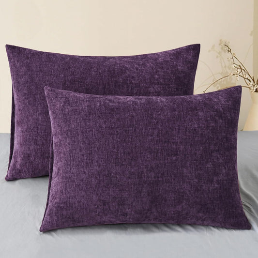 CaliTime Throw Pillow Covers Decorative 20 X 26 Inches Pack of 2 Cozy Chenille Standard Pillow Shams Cases for Couch Sofa Bed Living Room Home Plum Purple
