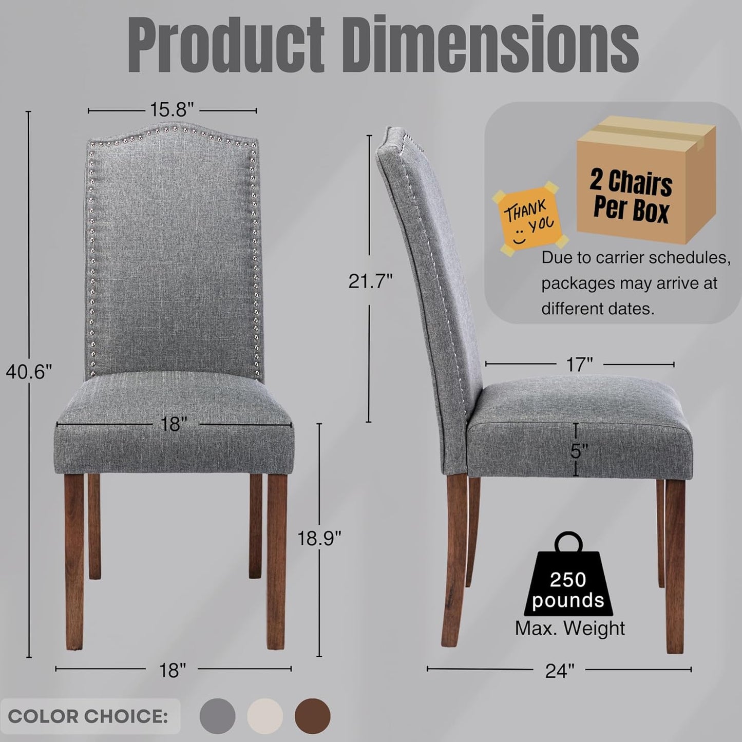 Stylish Upholstered Parsons Dining Chair Kitchen with Silver Nailhead Trim and Sturdy Solid Wood Legs