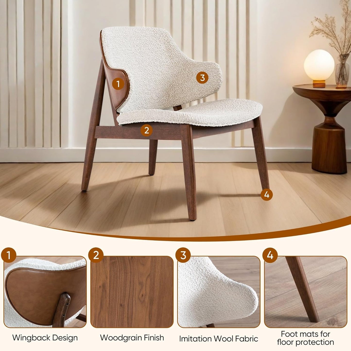 2-Piece Dining Table Set, Mid Century Modern Solid Wood, Round Side Table Set with Upholstered Chair, Easy Assembly for Home, Office and Living Room, Walnut