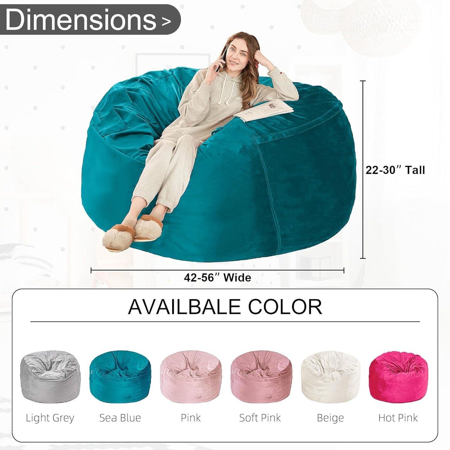 HABUTWAY Bean Bag Chair: Giant 4' Memory Foam Furniture Bean Bag Chairs for Adults with Microfiber Cover 4Ft (Sea Blue)