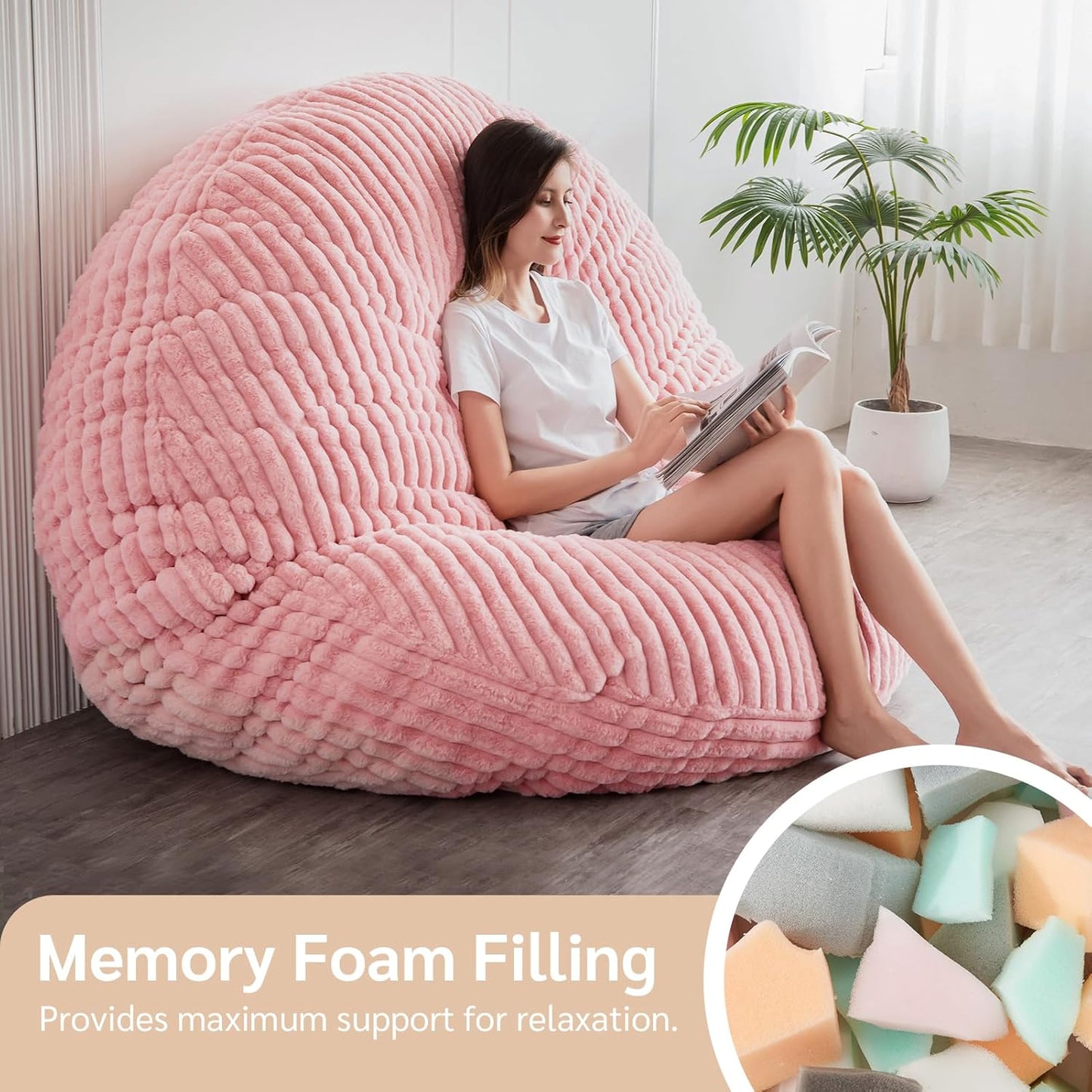 BYBYME 3 in 1 Bean Bag Chairs, Bean Bag Bed for Adults High-Density Foam Filling, Convertible Sofa Bed Faux Fur