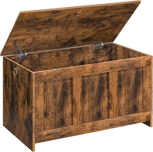HOOBRO Storage Bench, 29.5" Retro Wooden Storage Chest, Wooden Storage Trunk, Toy Chest with Lift Top, Multifunctional Entryway Organizer, for Entryway, Living Room, Rustic Brown FG751CW01