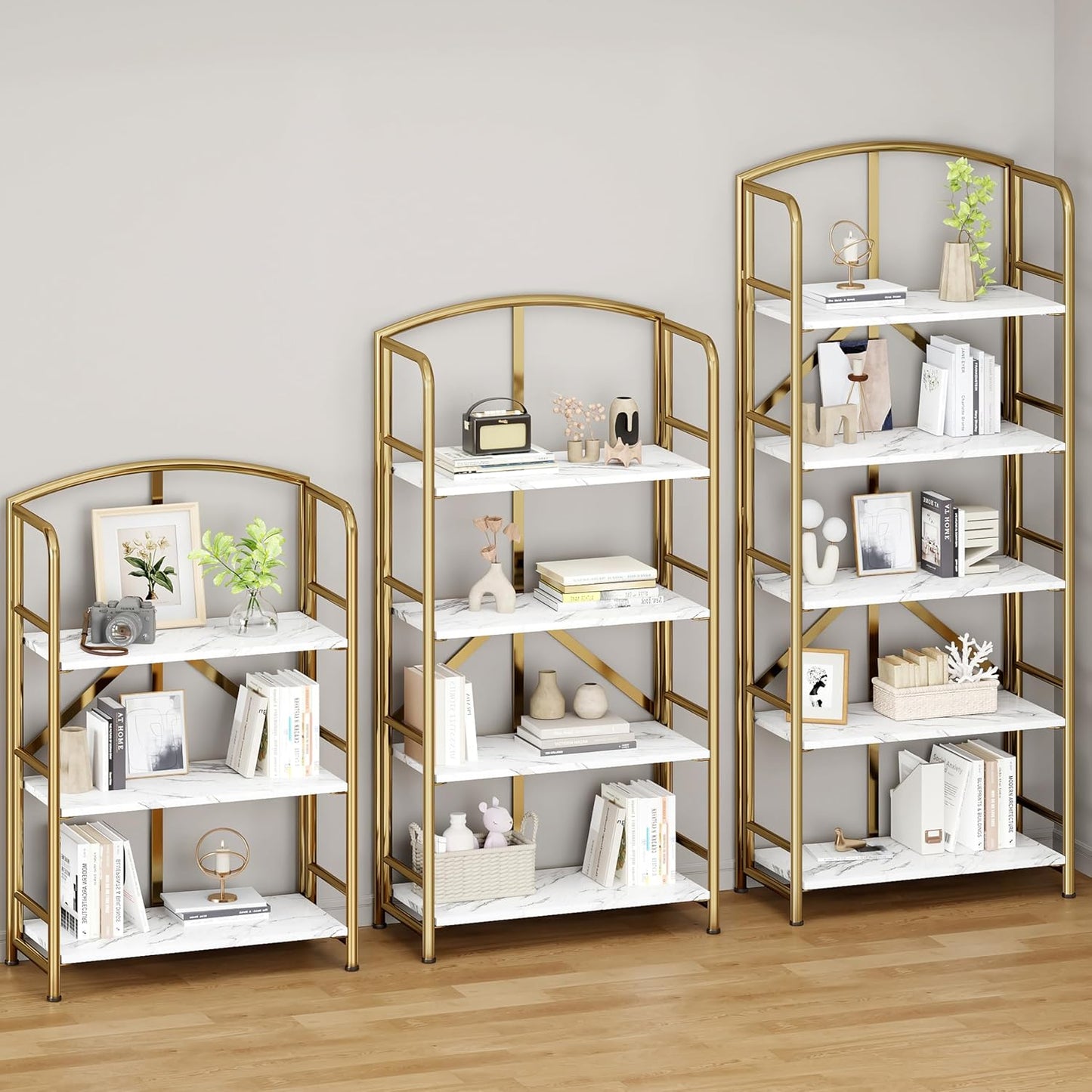 No-Assembly Folding Gold Bookshelf Storage Shelves Multifunctional Plant Flower Stand Storage Rack Shelves Bookcase for Home Office