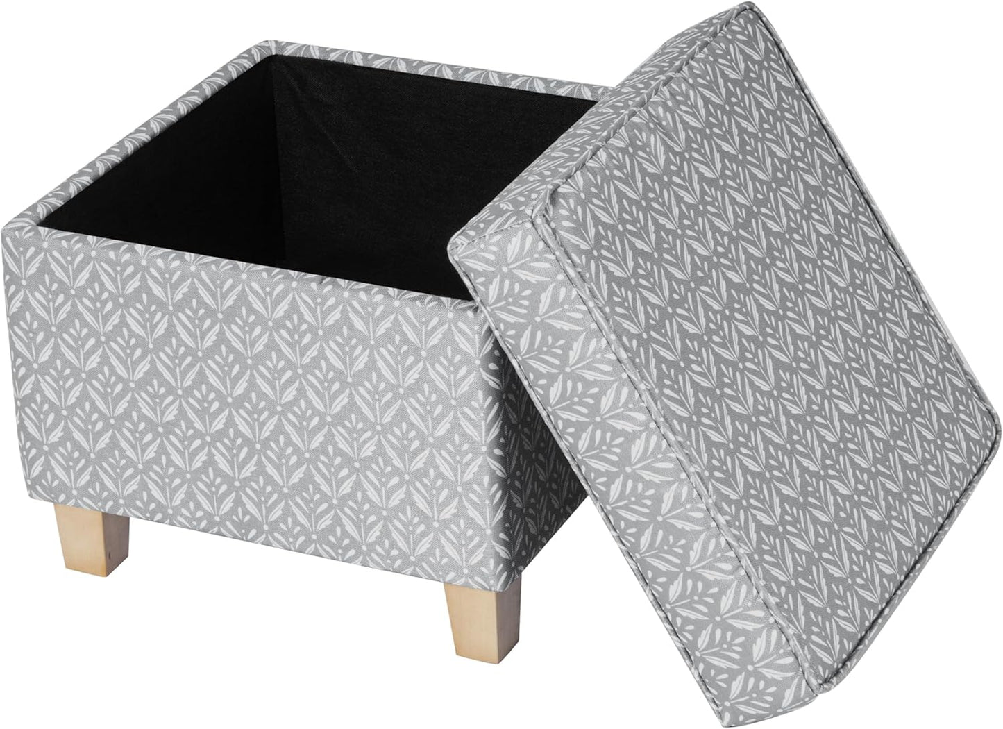 HomePop Home Decor | K7342-A873 | Classic Square Storage Ottoman with Lift Off Lid | Ottoman with Storage for Living Room & Bedroom, Light Grey Print, Large