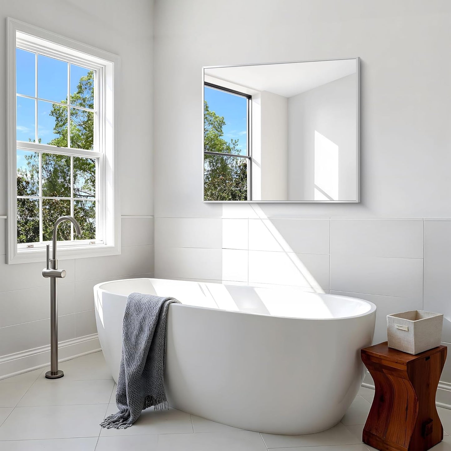 BONEWEI Silver Bathroom Mirror,30x36 inch Wall Mirror for Bathroom Wall Mounted,Rectangle Mirror for Bathroom Over Sink,Modern Metal Frame for Living Room,Bedroom Entryway,Horizontal/Vertical