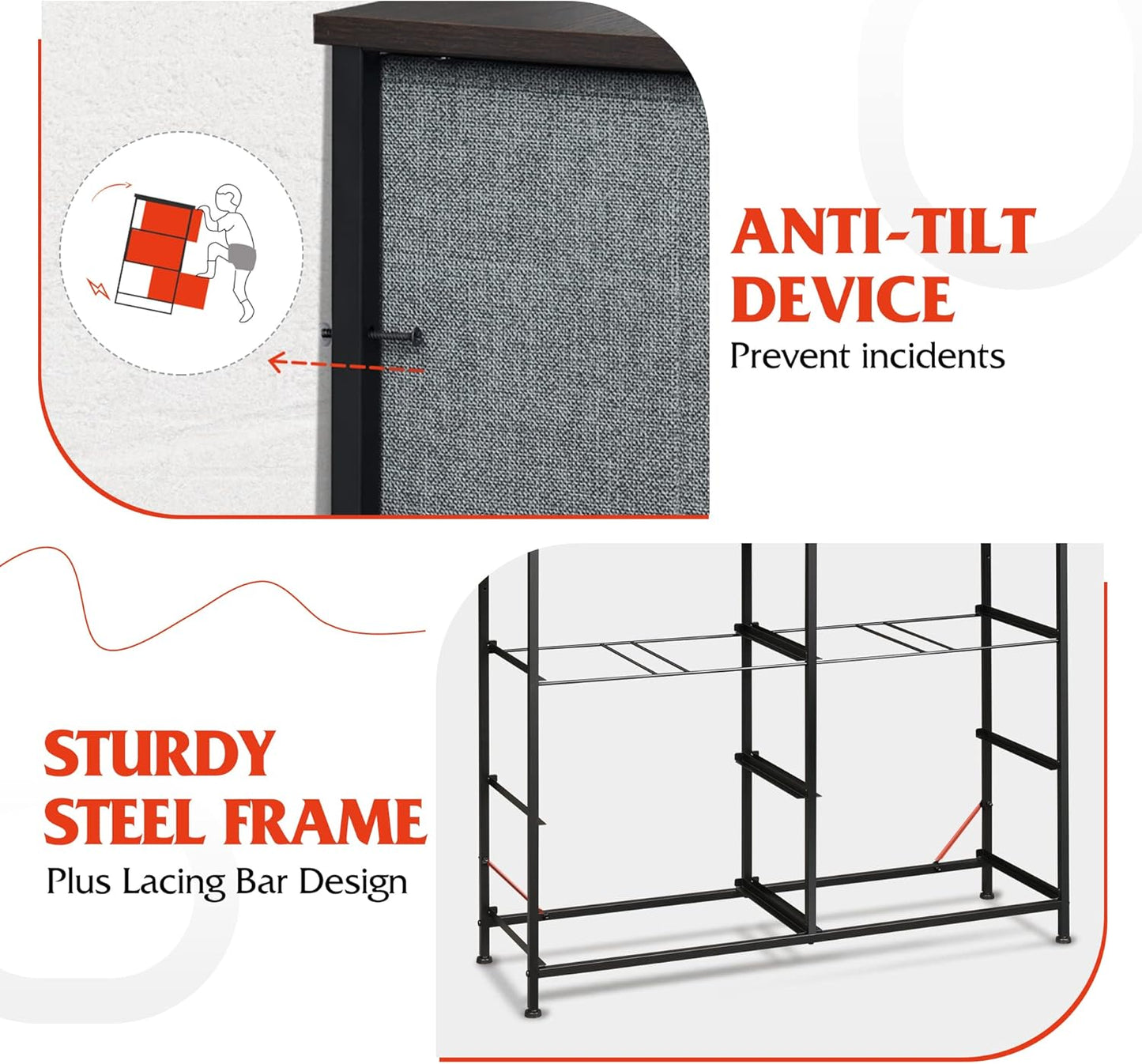 WLIVE Dresser for Bedroom with 8 Drawers, Wide Fabric Dresser for Storage and Organization, Chest of Drawers, Dressers for Living Room, Closet, Hallway, Dark Grey