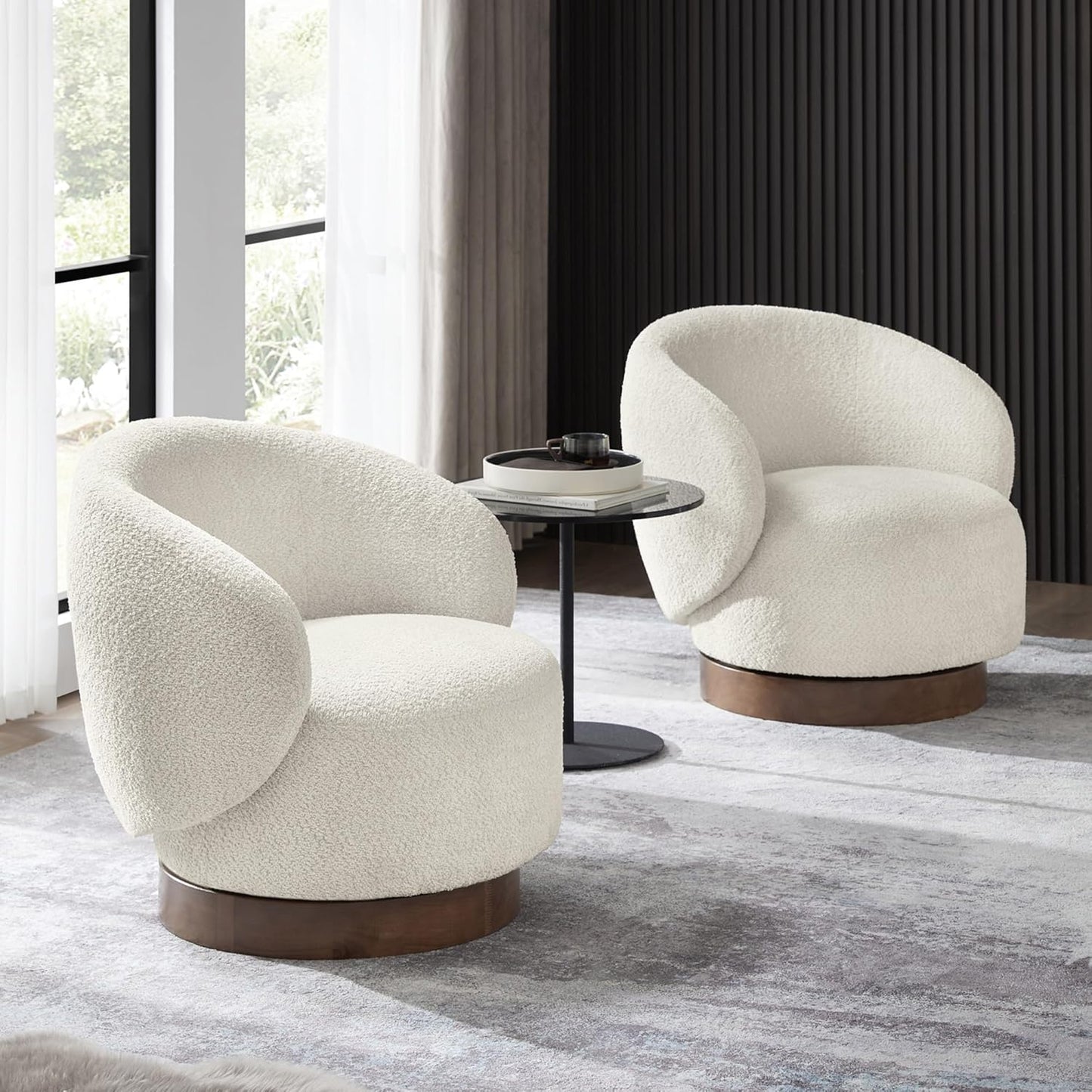 Swivel Accent Chair Round Barrel Armchair Upholstered Performance Fabric for Living Room Bedroom Waitingroom,1 Box,Cream