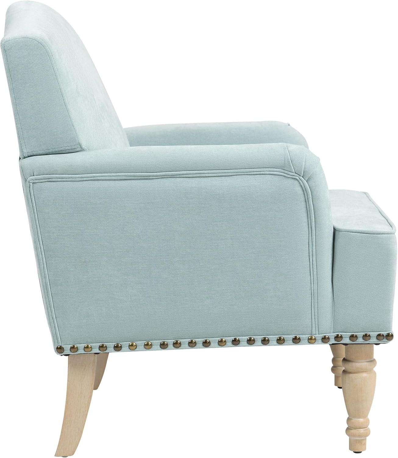 Ball & Cast Modern Accent Chair with Retro Wooden Legs & Nailhead Trim,Small Fabric Club Chair,Comfy Upholstered Armchair Lounge Seat for Bedroom Living Room Single Sofa, Sage