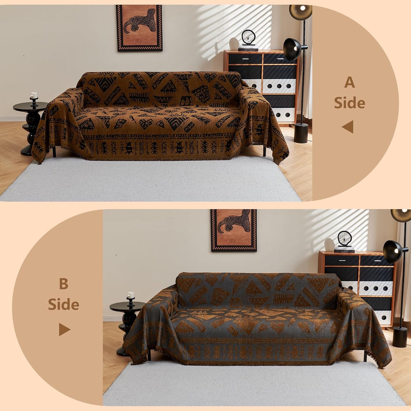 MYSKY HOME Boho Couch Cover Sofa Covers, Couch Covers for 2-3 Cushion Couch Sofa, Chenille L Shape Sectional Couch Cover- Pet-Friendly, Machine Washable, Sofa Protector for Kid, 71"x118", Coffee