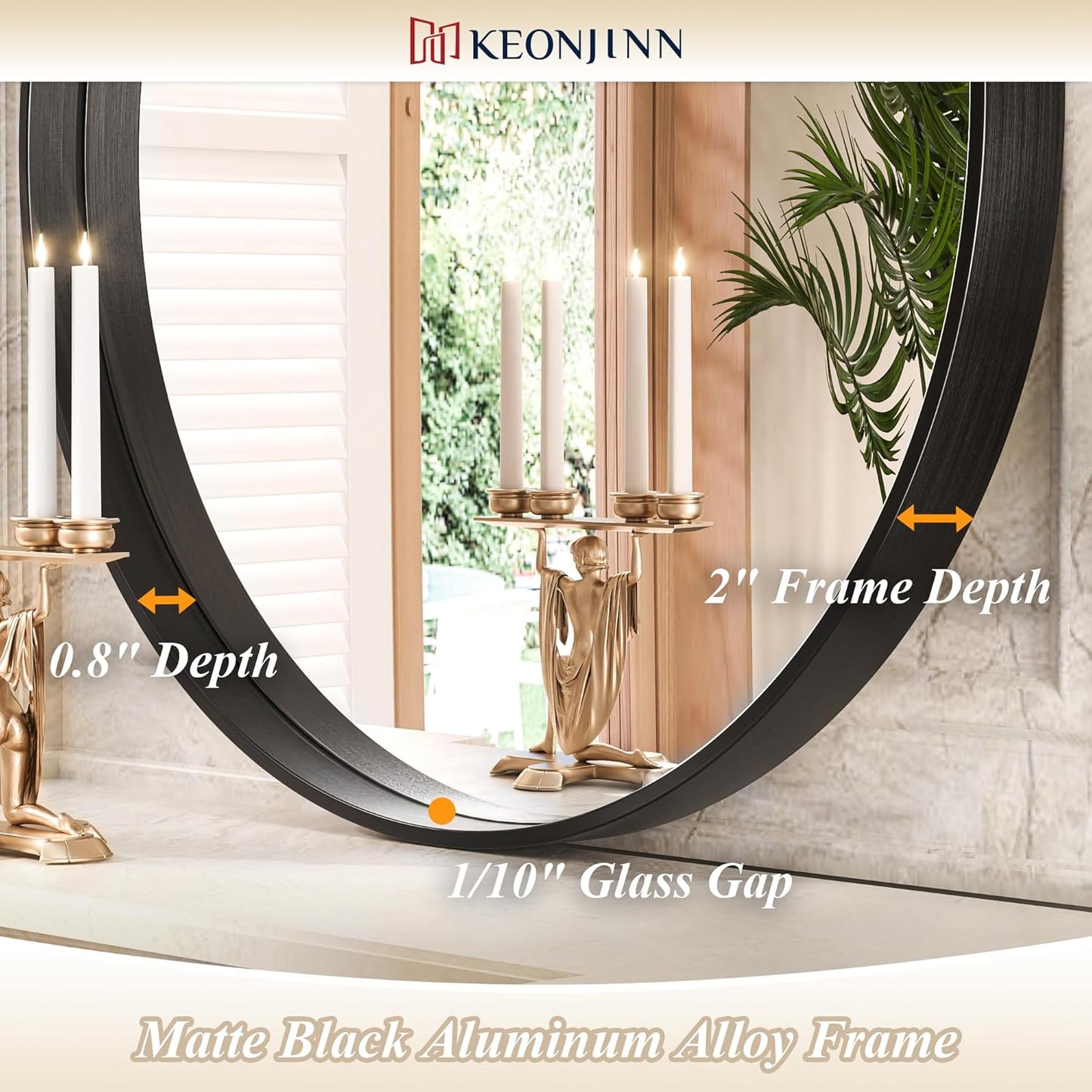 Keonjinn Black Round Mirror 24 Inch, Brushed Black Framed Circle Mirror for Bathroom, Aluminum Alloy Metal Frame, Modern Farmhouse Decorative Wall Mirror for Entryway, Living Room