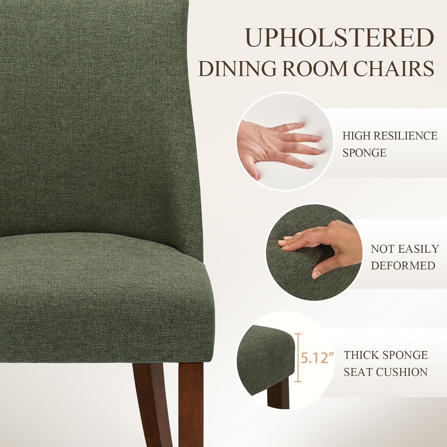 COLAMY Upholstered Dining Chairs Set of 4, Mid Century Modern Kitchen Chairs with Back, Farmhouse Fabric Side Dining Room Chairs with Wood Legs for Dining Room Restaurant, Green