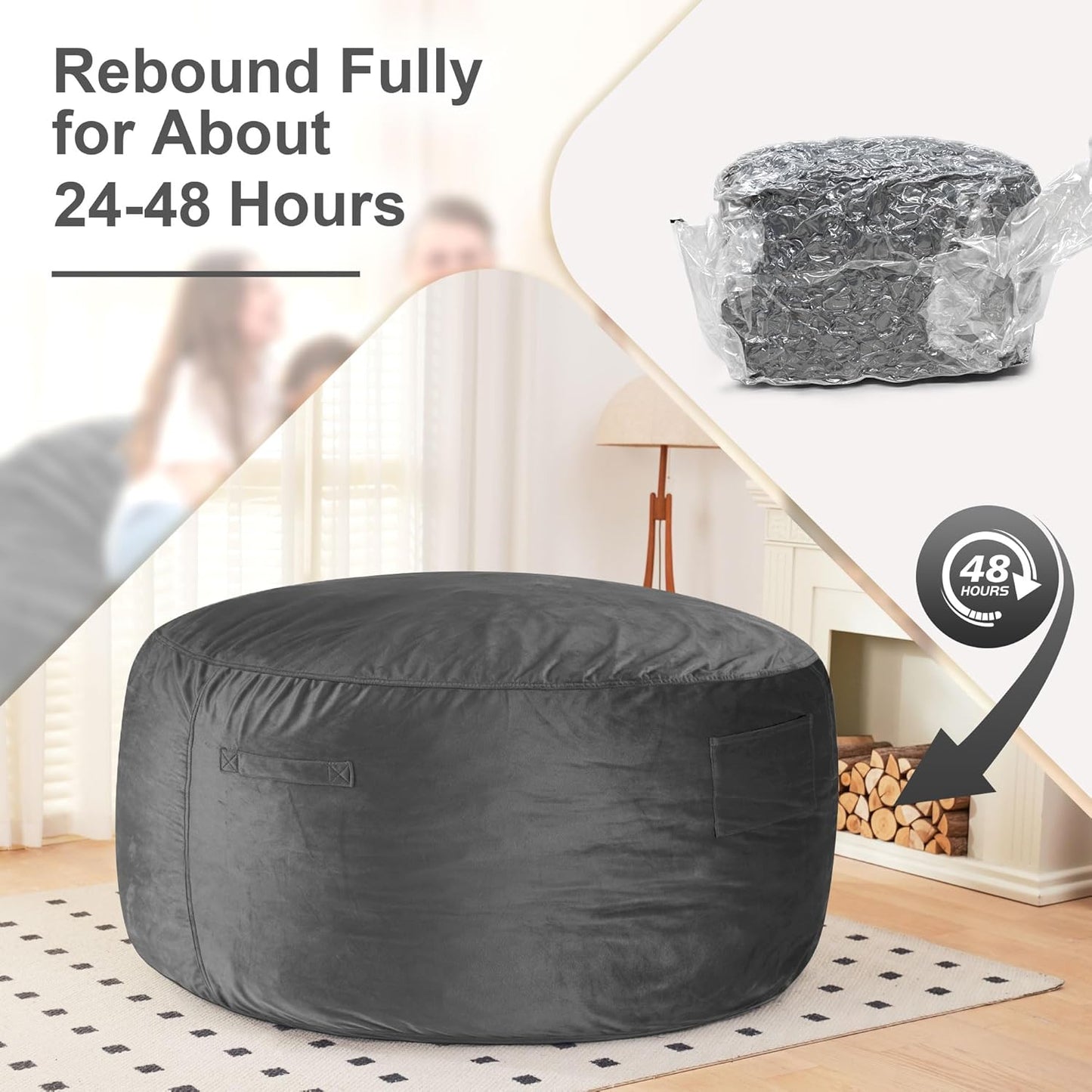 HABUTWAY Bean Bag Chair: Giant 6' Memory Foam Furniture Bean Bag Chair with Microfiber Cover - 6Ft,Grey