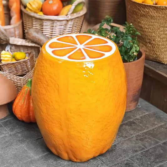 18" Orange Shaped Fruit-Inspired Side Table Orange Statue Indoor Outdoor Accent Seat Plant Stand MGO Garden Stool for Patio Balcony or Living Room Decor