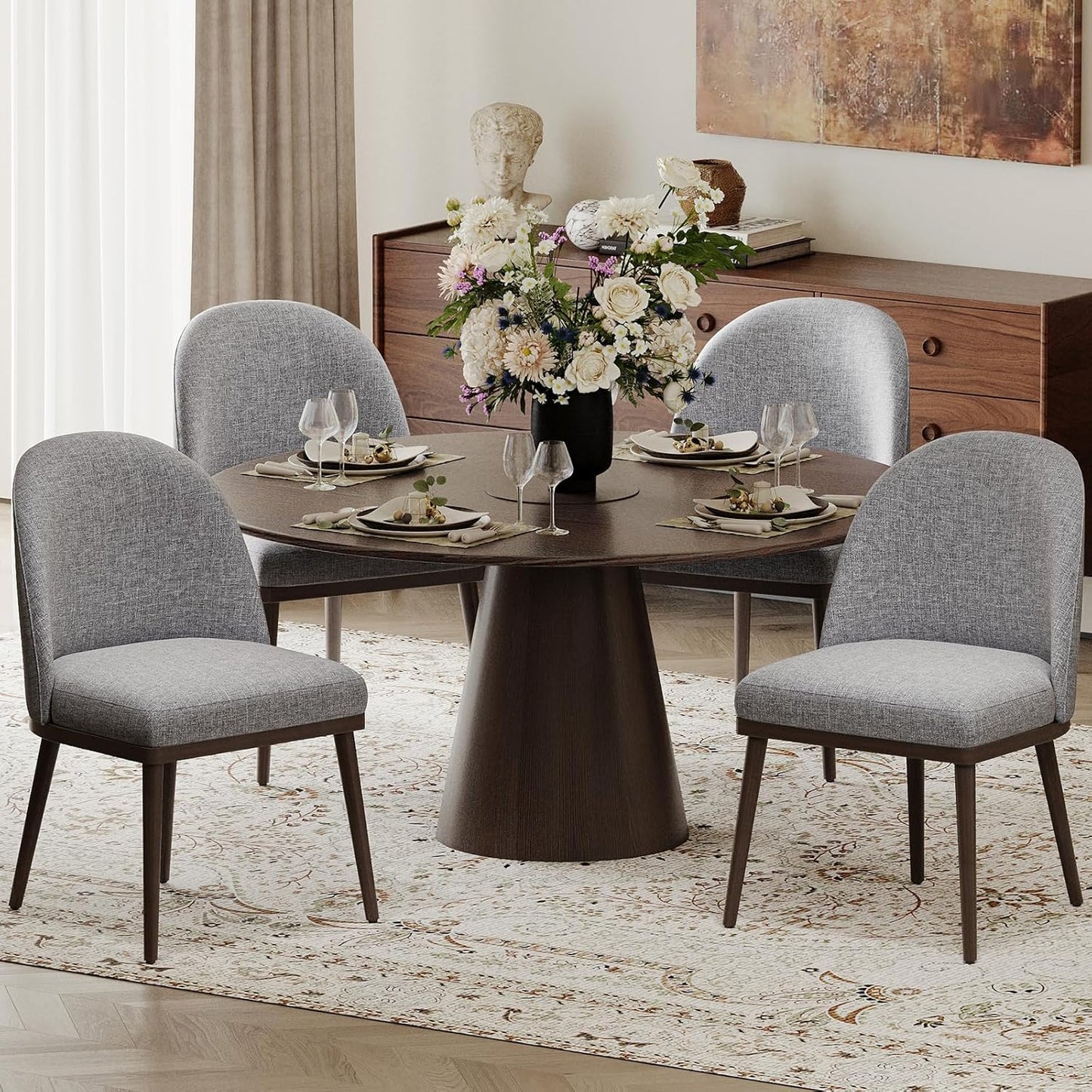 COLAMY Upholstered Dining Chairs Set of 2, Large Dining Room Kitchen Chairs with High Back and Deep Seat, Modern Fabric Dinner Chairs with Wood Legs, Dark Grey