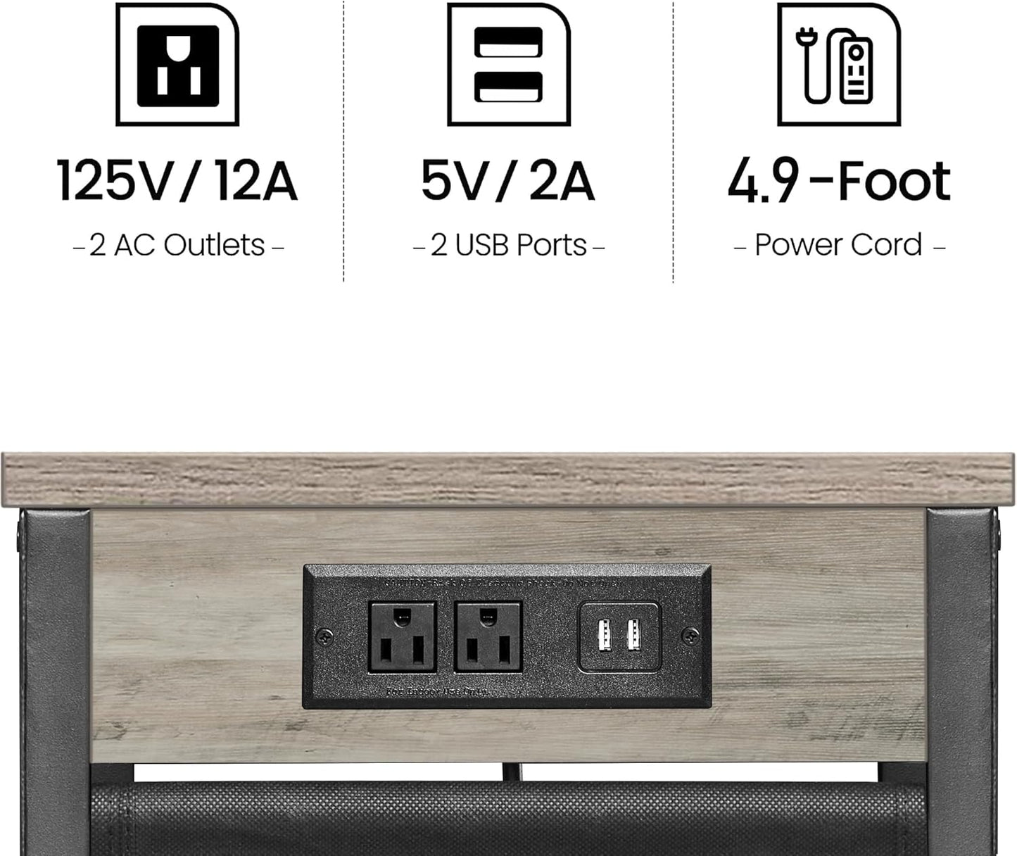 TUTOTAK C Shaped End Table with Charging Station, Side Table for Sofa, Couch Table with Storage Bag, Set of 2, TV Tray Table with 2 USB Ports and Outlets for Living Room, Bedroom, TB01BG0242