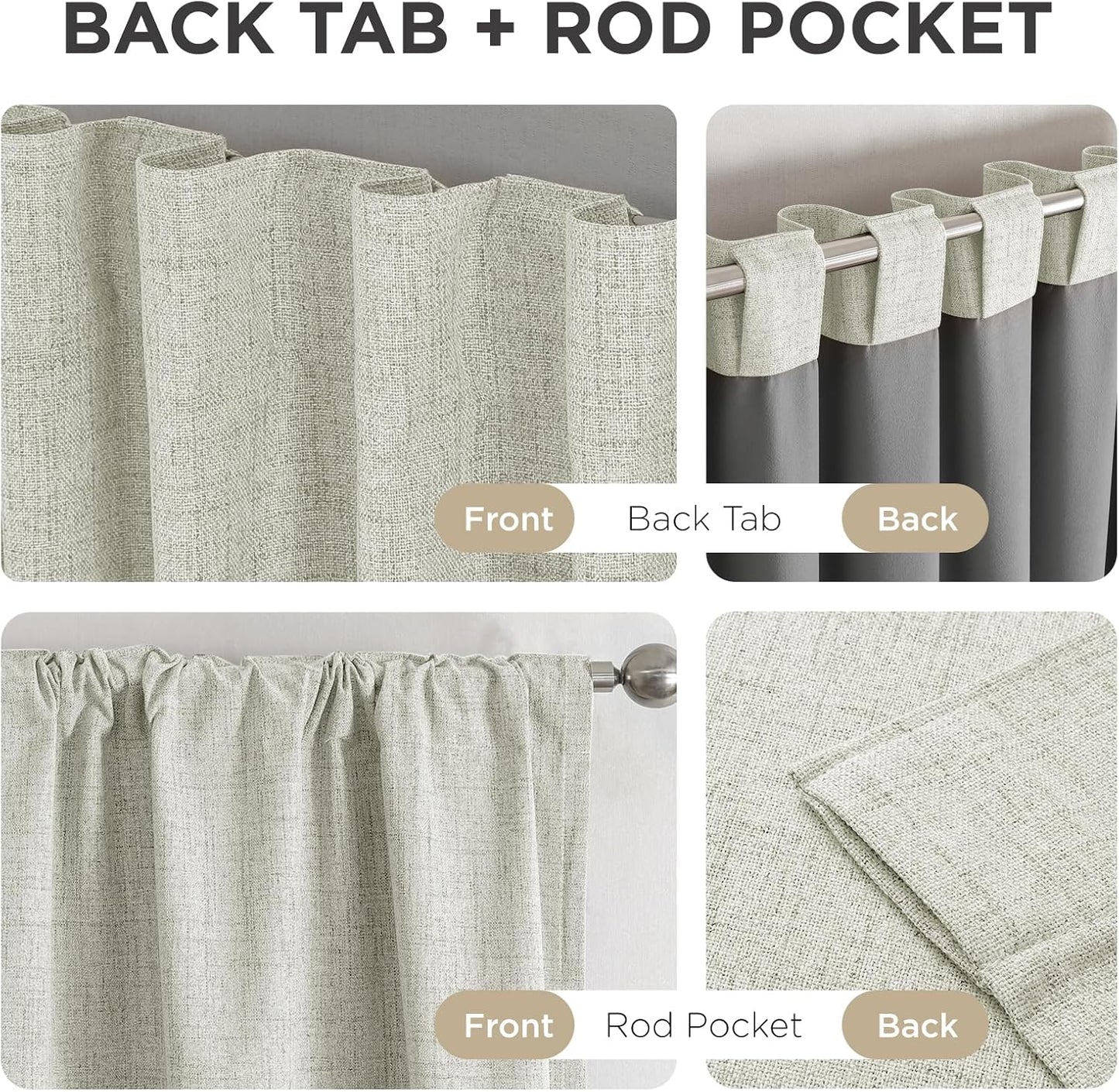 Joydeco 100% Blackout Curtains for Bedroom - Natural Linen Curtains 100" W x 108" L Long, Thermal Insulated 1 Panels Light Beige. Room Darkening Light Blocking Drapes for Living Room