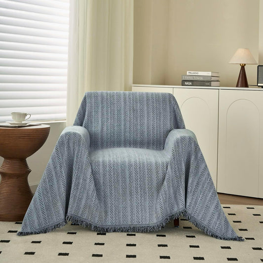 Nobildonna Sofa Chair Cover Waterproof Soft Thicken Chenille Cushion Couch Cover with Tassels,Washable Sofa Slipcovers for Armchair Recliner Sectional Furniture Protector,Dusty Blue 71"x71"