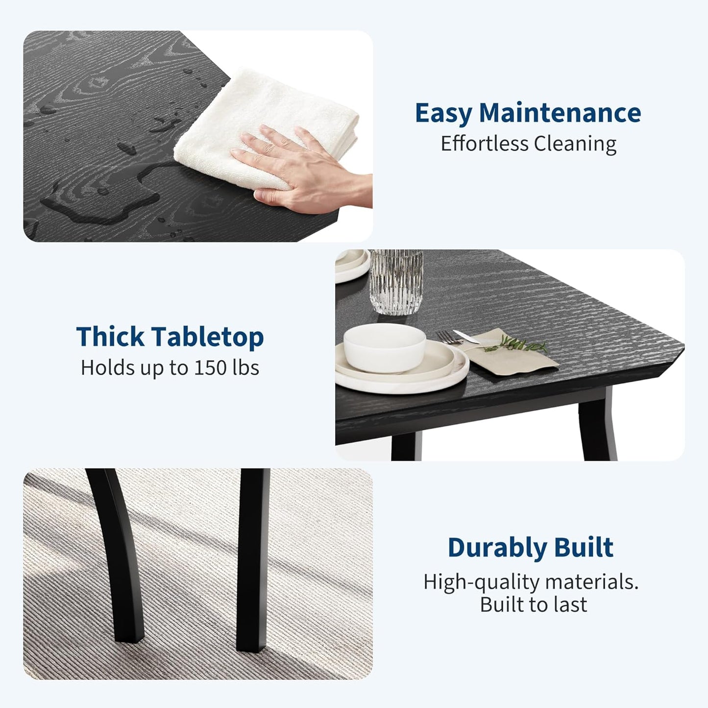 GAOMON Dining Table Set for 4, Metal Frame Kitchen Table Set with 2 Upholstered Bench, 3 Piece Dining Room Table Furniture for Apartment, Studio, Home, Easy Assembly, Black