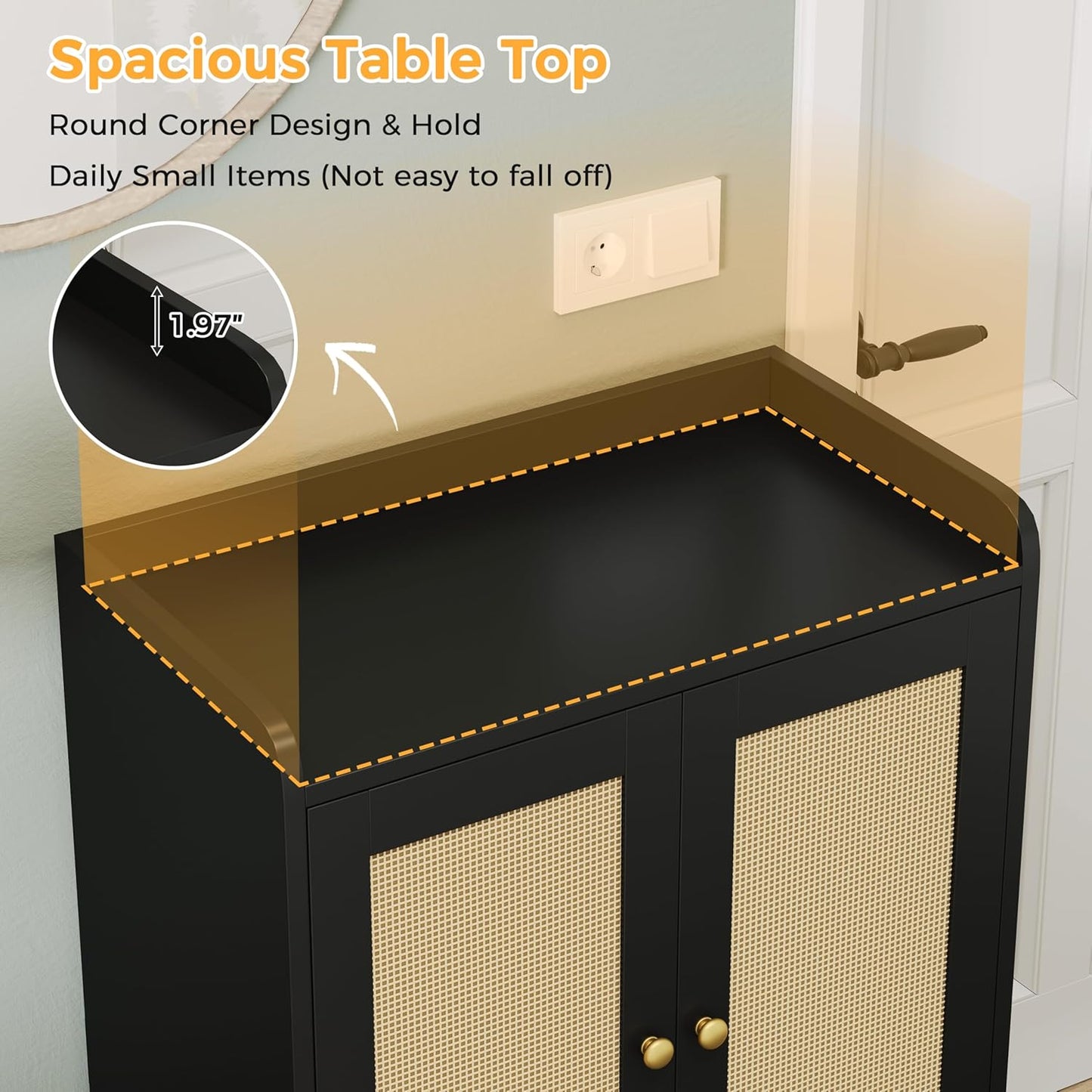 Rattan Shoe Cabinet Storage for Entryway, Shoe Cabinet with Adjustable Shelves for Entryway, 5-Tier, 20 Pair Shoe Rack Storage for Hallway, Closet, Living Room, Black