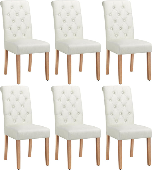 Yaheetech Dining Chairs Set of 6 Fabric Upholstered Dining Room Chairs with Button Tufted High Back and Solid Wood Legs for Kitchen/Living Room/Restaurant, Modern Style, Beige