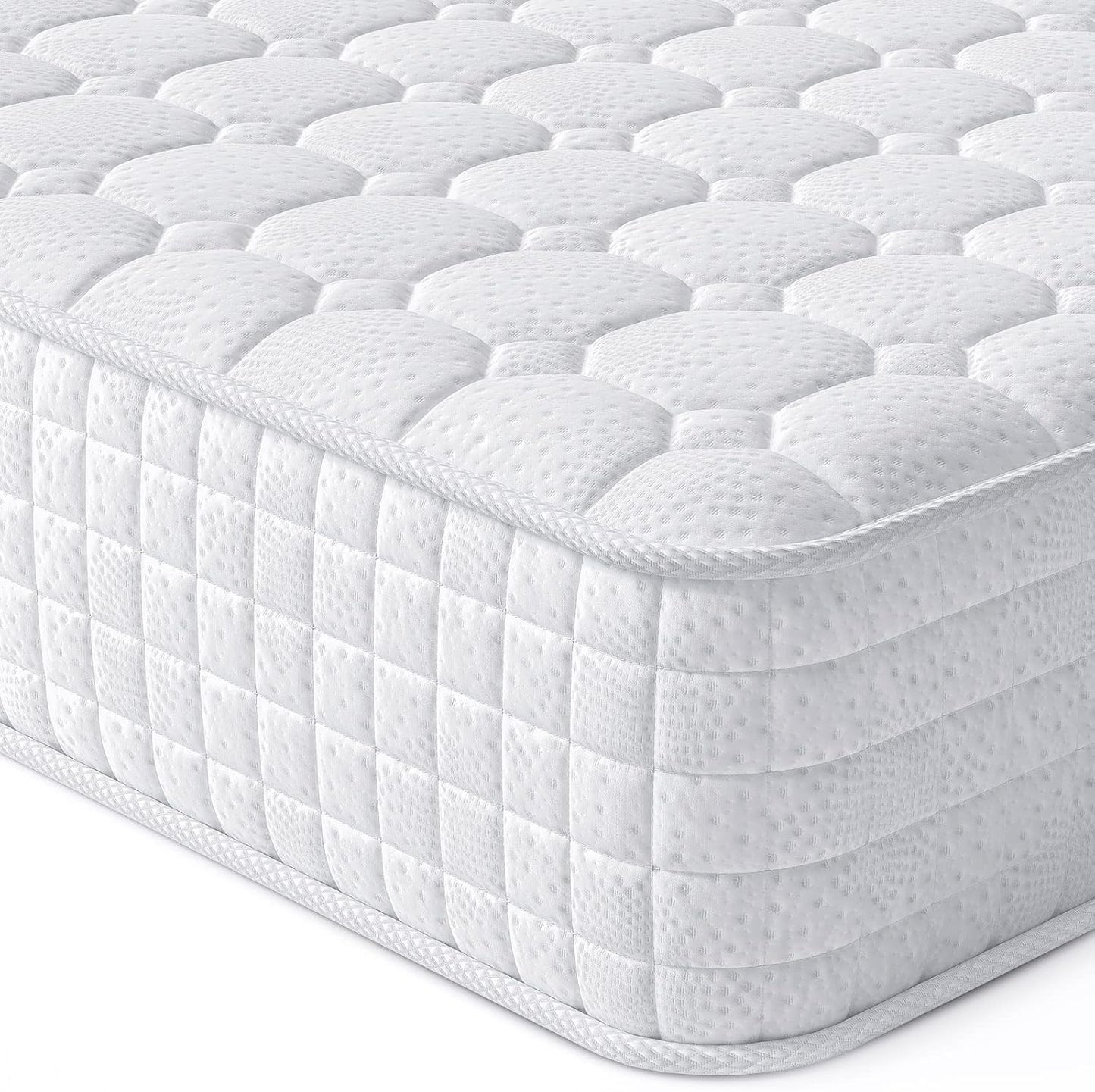Vesgantti 8 Inch Multilayer Hybrid Queen Mattress - Multiple Sizes & Styles Available, Ergonomic Design with Memory Foam and Pocket Spring, Medium Firm Feel, White