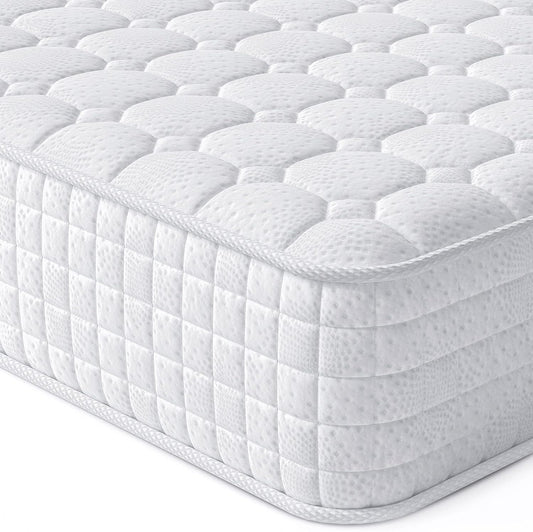 Vesgantti 8 Inch Multilayer Hybrid Twin Mattress - Multiple Sizes & Styles Available, Ergonomic Design with Memory Foam and Pocket Spring, Medium Firm Feel, White