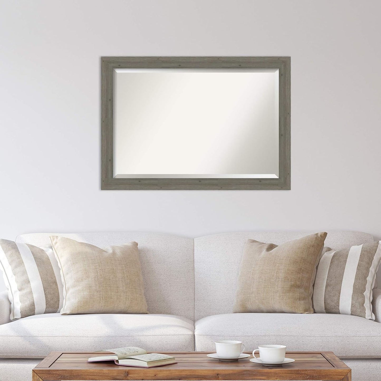 Amanti Art Grey Wall Mirror 29x41 Fencepost Grey Narrow Rectangle Bathroom Mirror for Wall Decor Living Room, Large Rustic Farmhouse Wood Frame, Hangs Horizonally and Vertically, Bathroom Decor