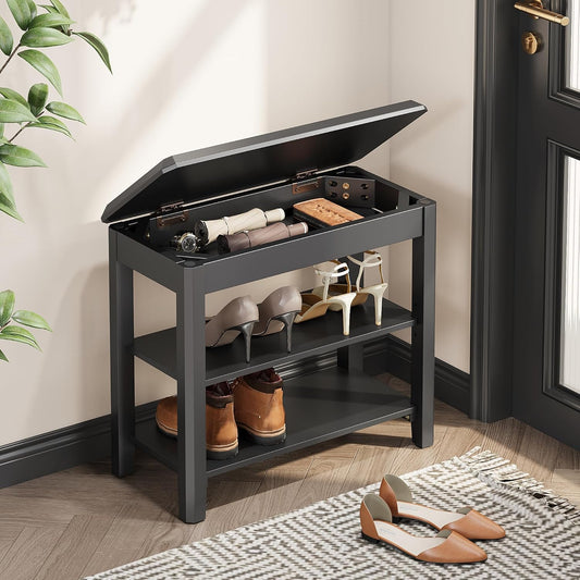 Shoe Rack Bench Seat Rubberwood 2-Tier Wooden Storage Bench 550lbs Compact Mid-Century Modern Design for Entryway, Hallway, Closet, Front Door Entrance, Foyer