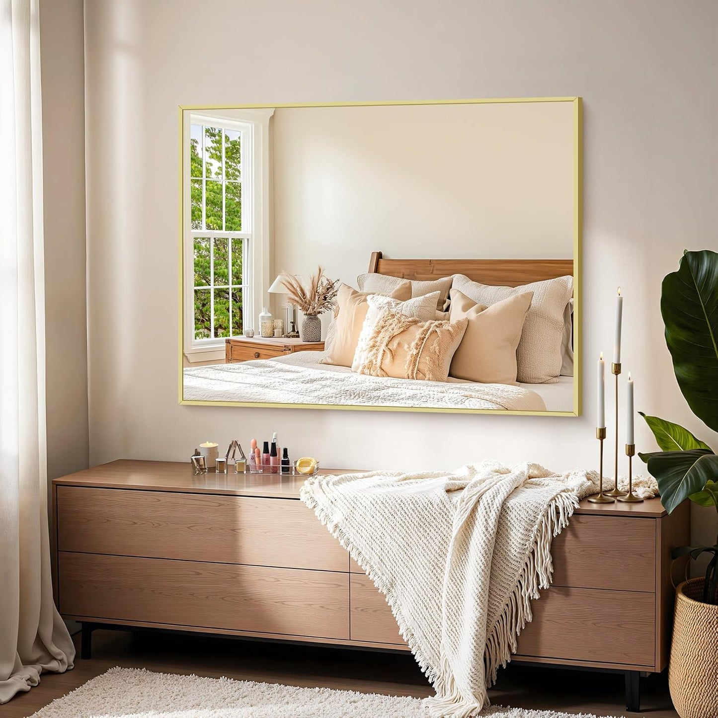 KOCUUY Gold Bathroom Mirror, 48"x36" Large Rectangular Mirror with Metal Frame, Gold Vanity Mirror with Modern Design for Bathroom, Living Room, Farmhouse, Entryway, Hang Horizontal/Vertical