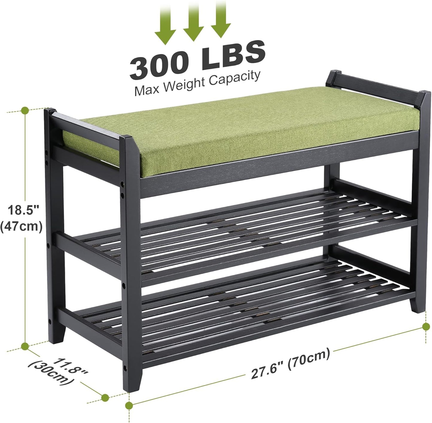 Shoe Rack Bench with Storage 27.6 in, Black Shoe Storage Bench with Cushion for Entryway, Hallway, Bedroom, Living Room