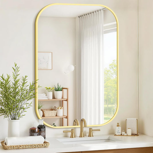 Bathroom Mirrors for Over Sink, 28x40 Gold Vanity Mirror for Bathroom Sink, HD Shatterproof Squircle Wall Mirror for Bathroom Washroom Lavatory Restroom Metal Frame